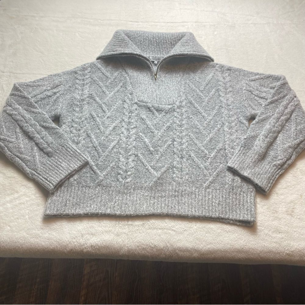 Crescent Gray 1/2 Zip Cable Knit Maryann Sweater Size Medium